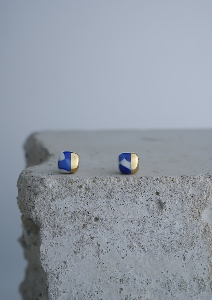 Handmade Earring Ceramic Jewelry Cecolors Square Ultramarine Blue