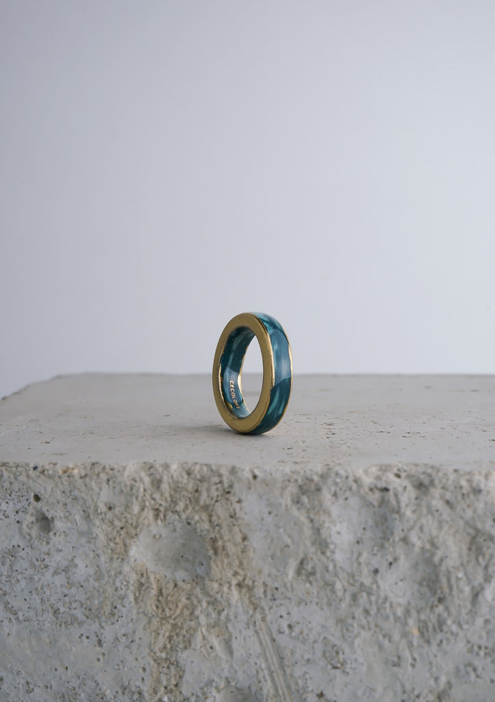Cecolors Handmade Ceramic Porcelain Ring Blue Deep Teal 2