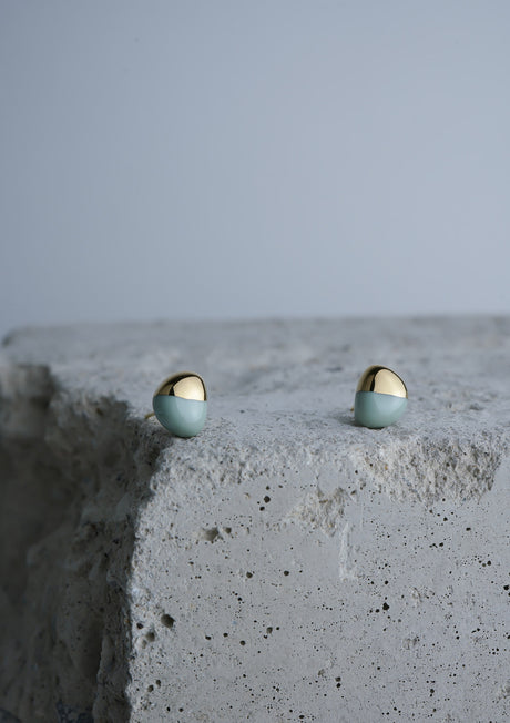 Handmade Earring Ceramic Jewelry Cecolors Semicircle Smoke Green