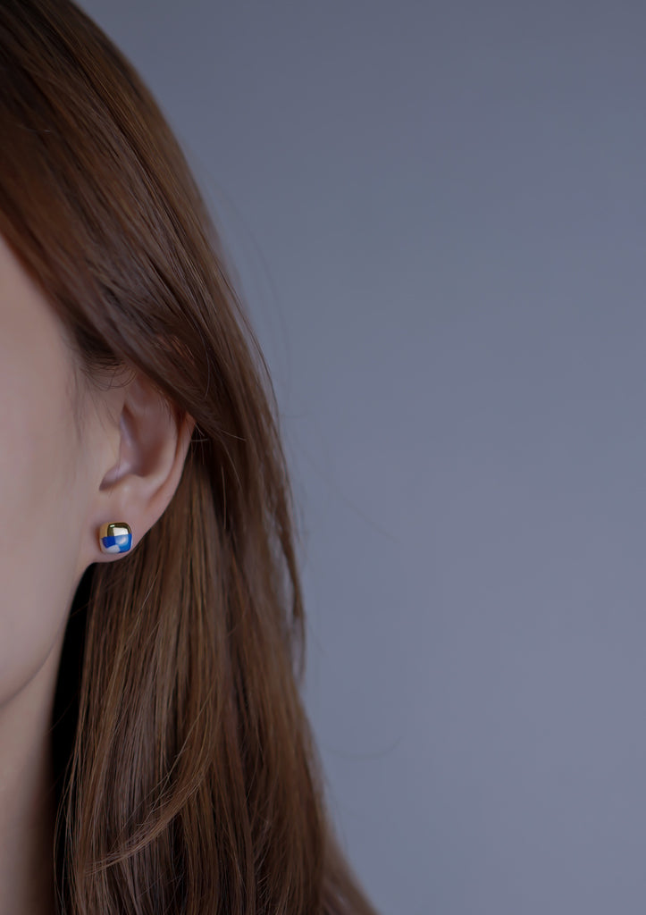 Handmade Earring Ceramic Jewelry Cecolors Square Ultramarine Blue