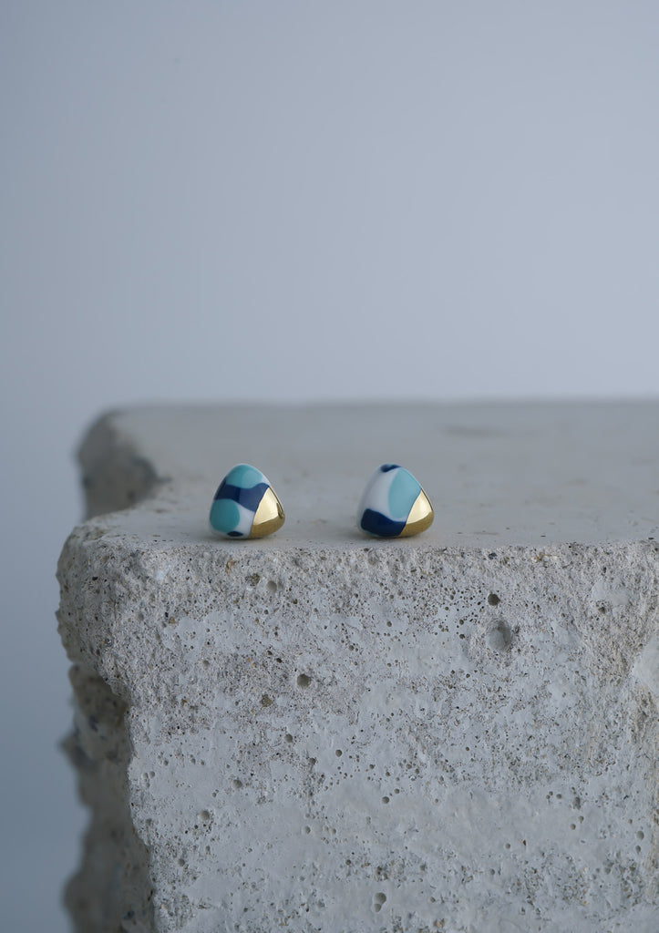 Handmade Earring Ceramic Jewelry Cecolors Blue Triangle