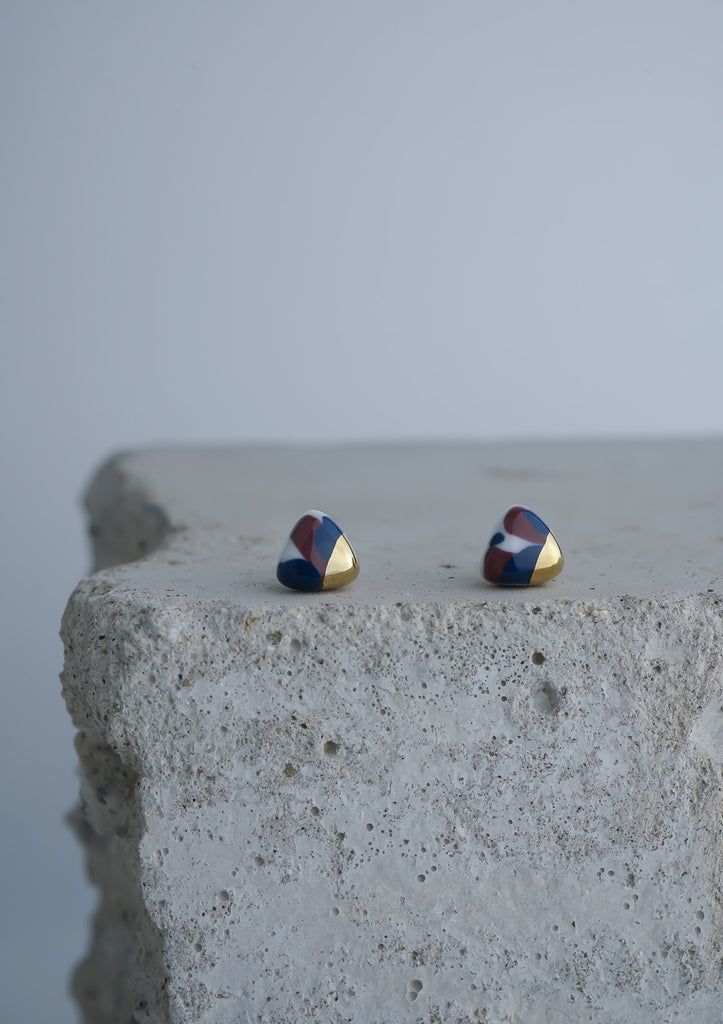 Handmade Earring Ceramic Jewelry Cecolors Purple Navy Triangle