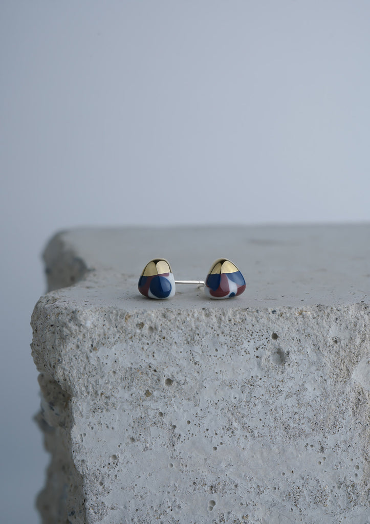 Handmade Earring Ceramic Jewelry Cecolors Purple Navy Triangle