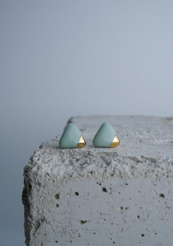 Handmade Earring Ceramic Jewelry Cecolors Smoke Green Triangle