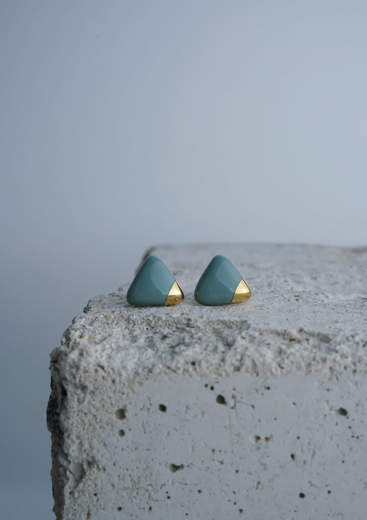 Handmade Earring Ceramic Jewelry Cecolors Green Triangle