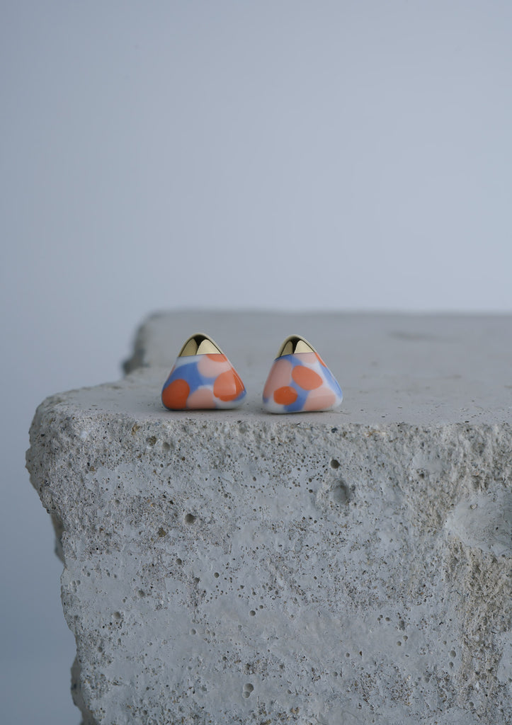 Handmade Earring Ceramic Jewelry Cecolors Triangle Orange Blue