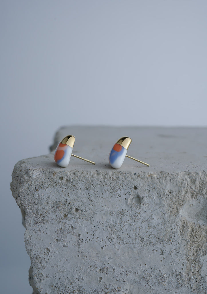 Handmade Earring Ceramic Jewelry Cecolors Triangle Orange Blue
