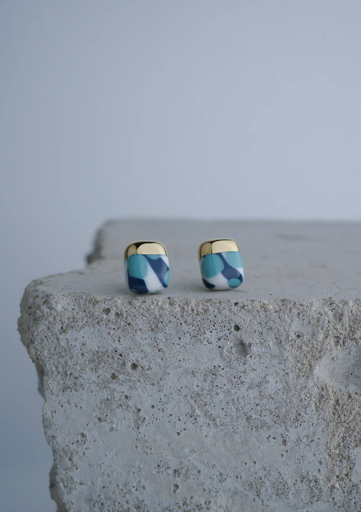 Handmade Earring Ceramic Jewelry Cecolors Blue Rectangle