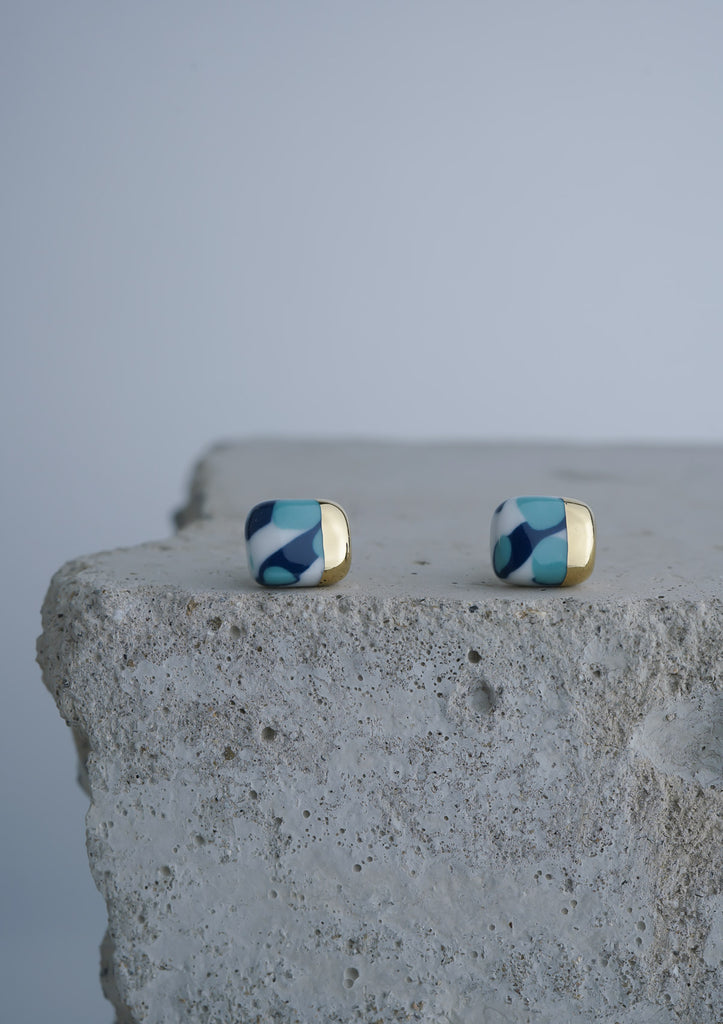 Handmade Earring Ceramic Jewelry Cecolors Blue Rectangle