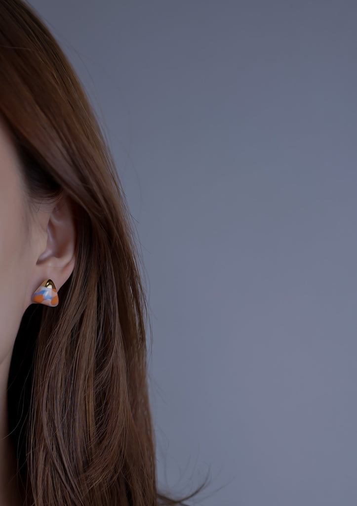 Handmade Earring Ceramic Jewelry Cecolors Triangle Orange Blue