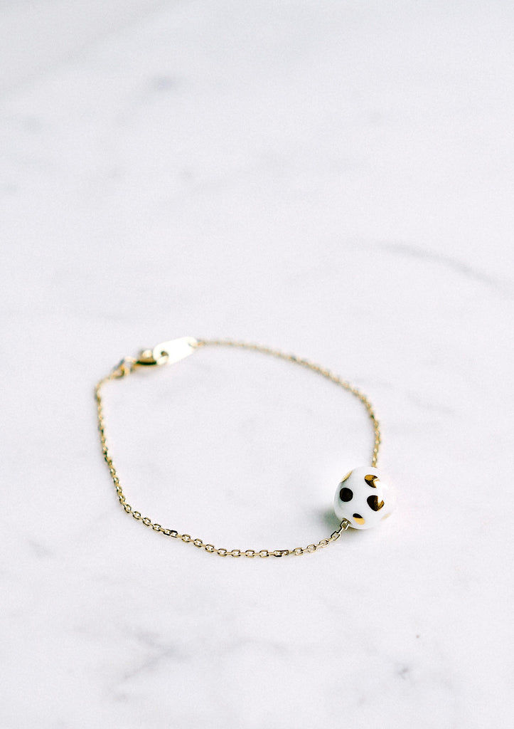 Cecolors Handmade Ceramic Polka Dots Gold Sterling Silver Bracelet 01